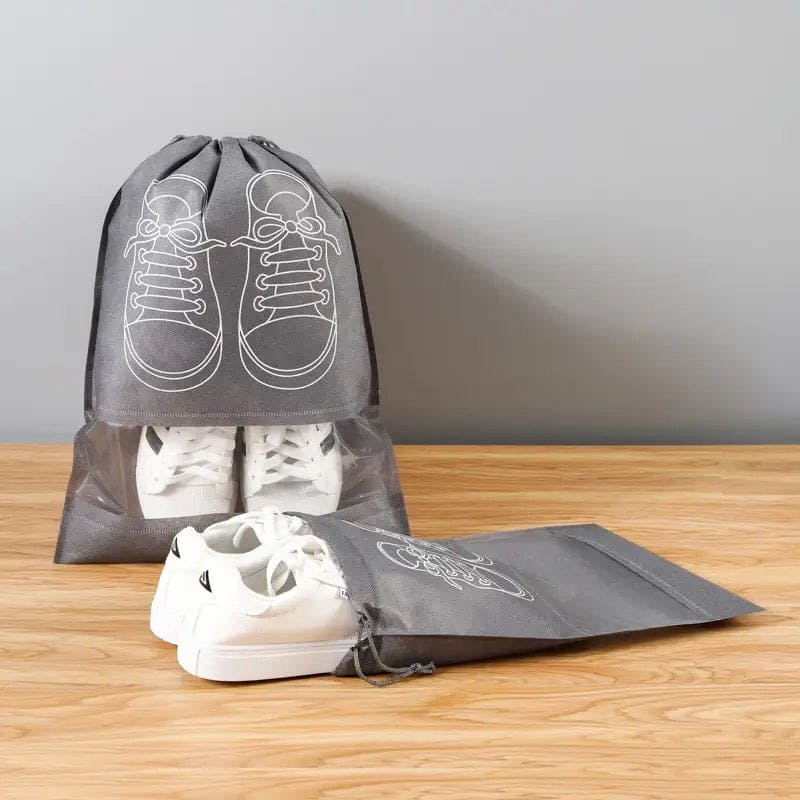 Set Of 5 Travel Shoe Pouch, Grey Non Woven Fabric Dustproof Drawstring Bag, Breathable Storage Pouch With Visual Window, Portable Shoe Organizer Drawstring Bag Set Of 5 Travel Shoe Pouch, Grey Non Woven Fabric Dustproof Drawstring Bag, Breathable Storage Pouch With Visual Window, Portable Shoe Organizer Drawstring Bag